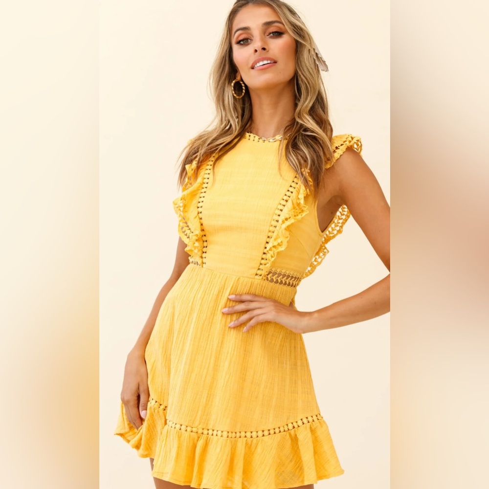 Yellow Ruffle Tie Back Dress - Picture 2 of 5